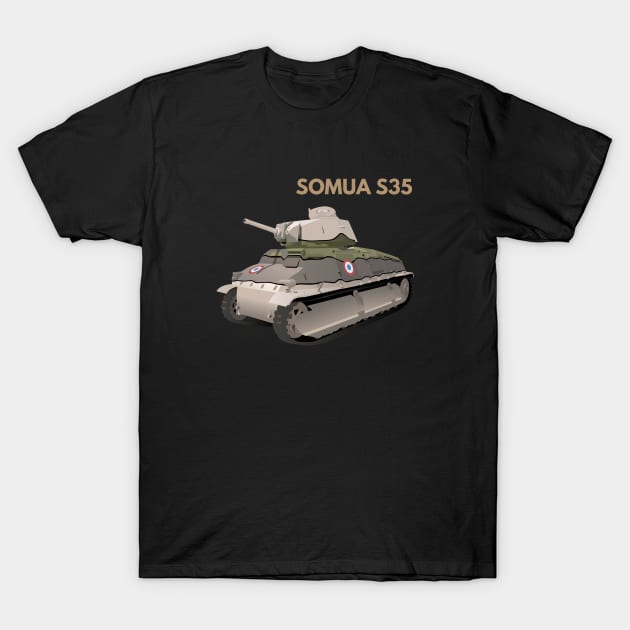 SOMUA S35 WW2 French Tank T-Shirt by NorseTech